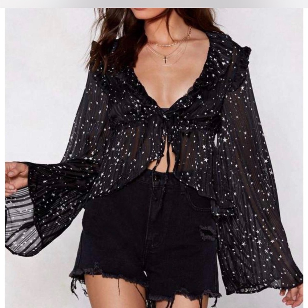 Black Ruffled Women's Top - Picture 2 of 5